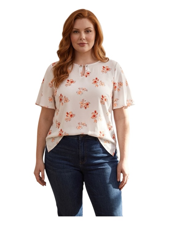 Liz Claiborne Tops - Liz Claiborne Cream Floral Keyhole Flutter Sleeve Top